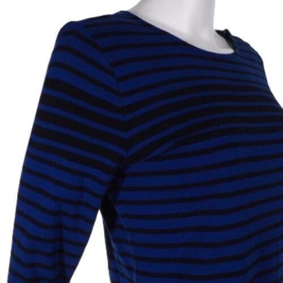 Charter Club Womens L Striped Blue & Black Pullover Top With Gold Button Accents - Picture 5 of 9